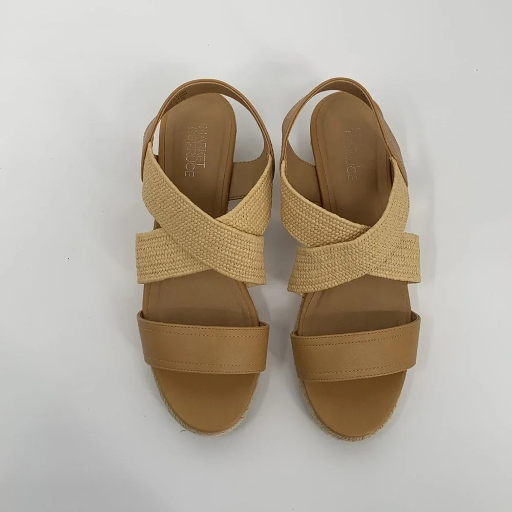 Market & Spruce Celeste wedge espadrille sandal strappy jute tan shoe new 10